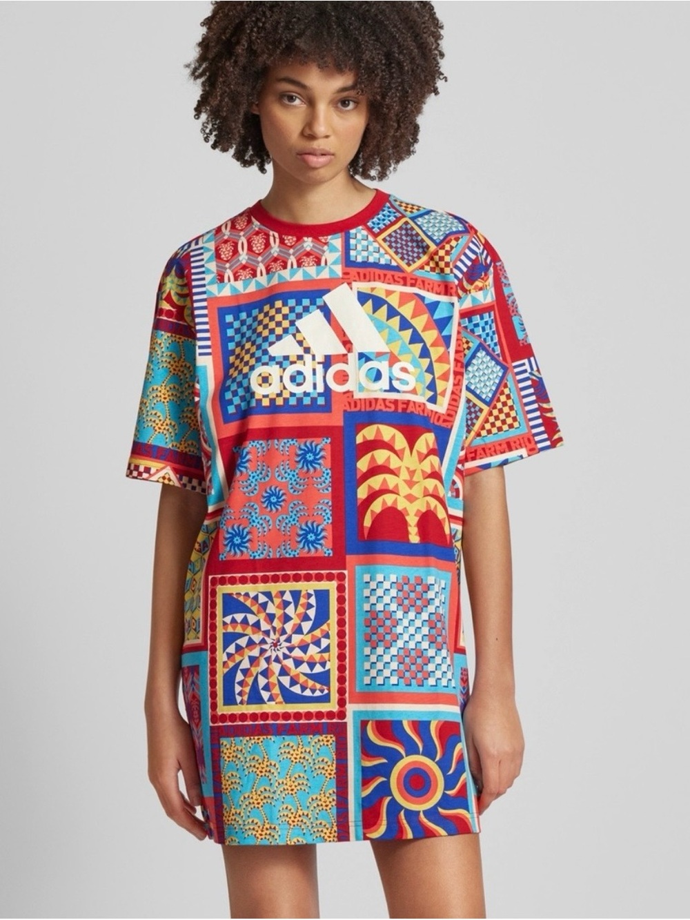 adidas x Farm Rio Multicolor Patchwork Graphic Tee Dress M